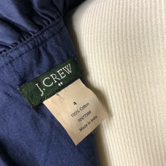 J. Crew | Tie Waist Navy Blue Ruffle Neck Dress - Picture 4 of 4